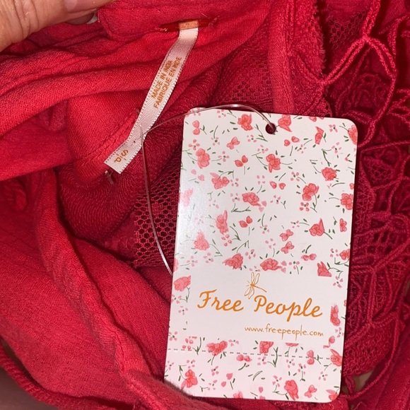 Free People Hot Pink Crochet Gauzy Peasant Mesh Ruffle Blouse Top - Picture 6 of 7